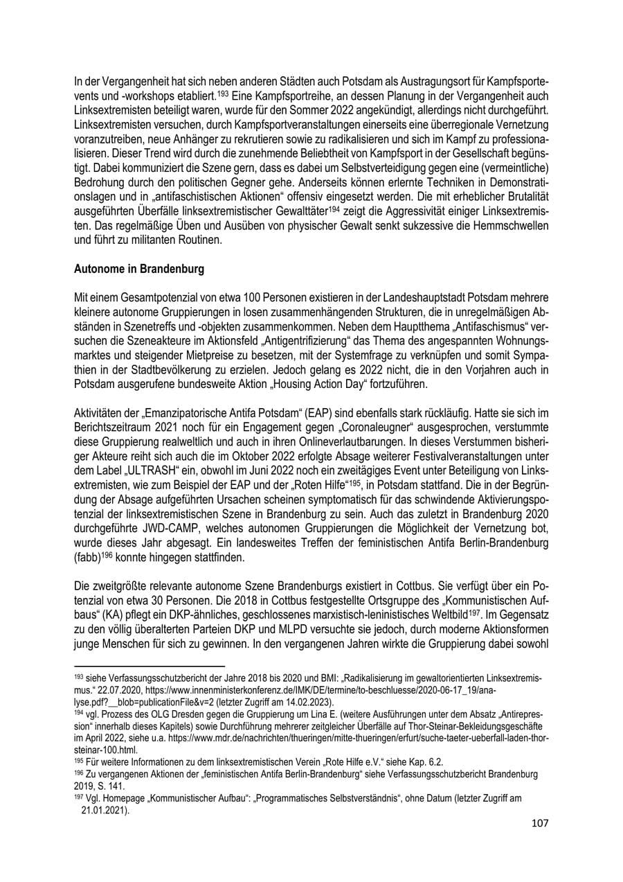 Seite 108 des Verfassungsschutzbericht 2022 Brandenburg