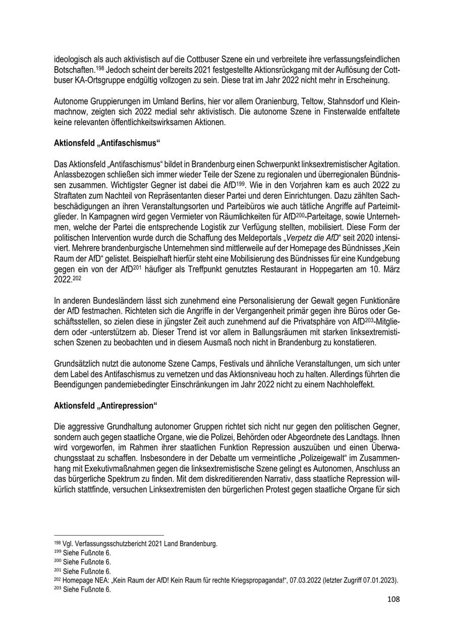 Seite 109 des Verfassungsschutzbericht 2022 Brandenburg