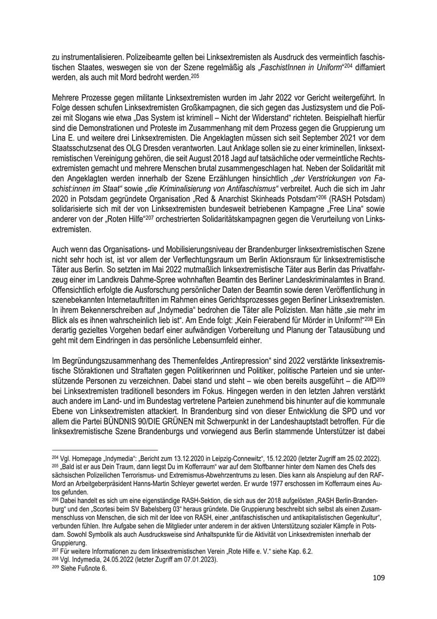 Seite 110 des Verfassungsschutzbericht 2022 Brandenburg