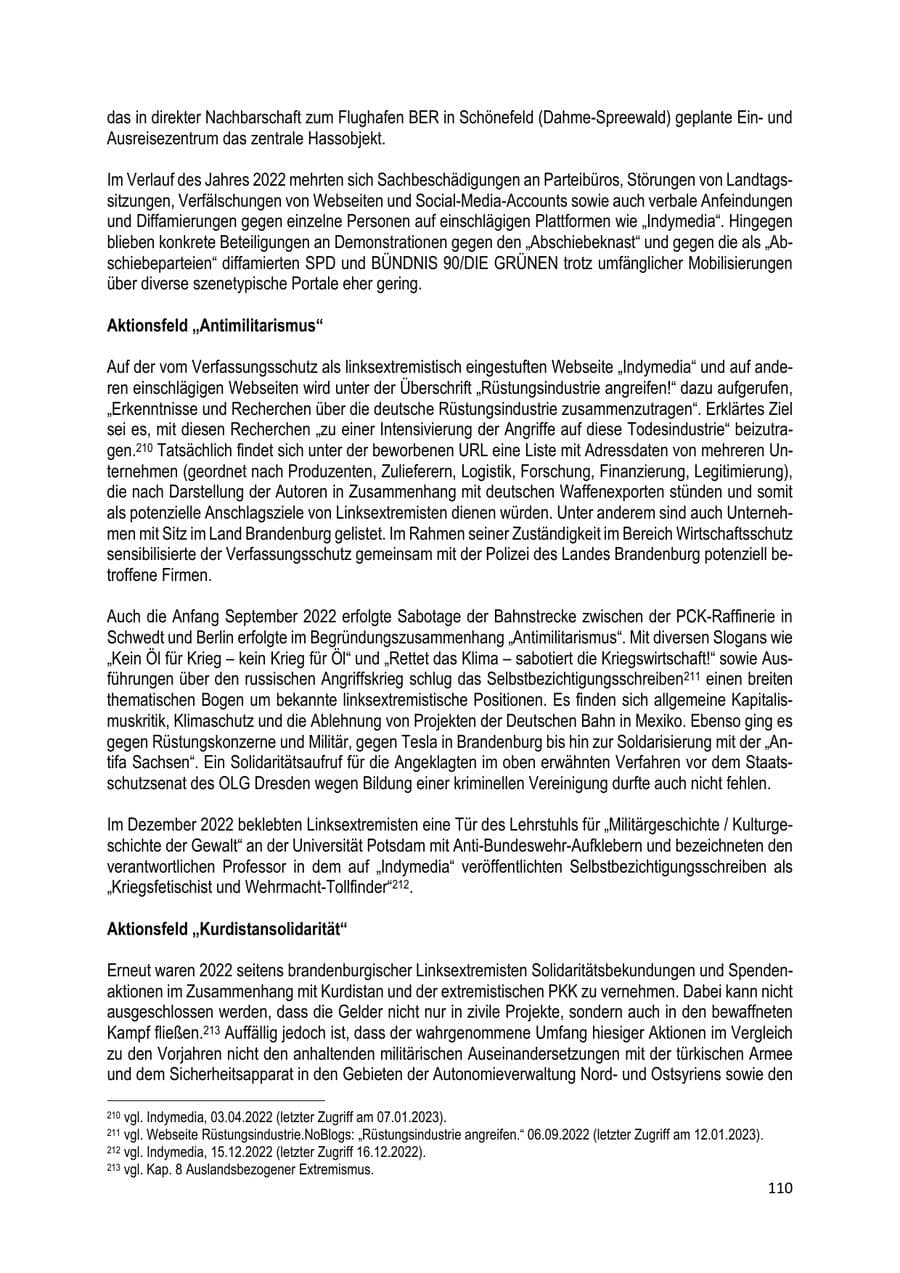 Seite 111 des Verfassungsschutzbericht 2022 Brandenburg