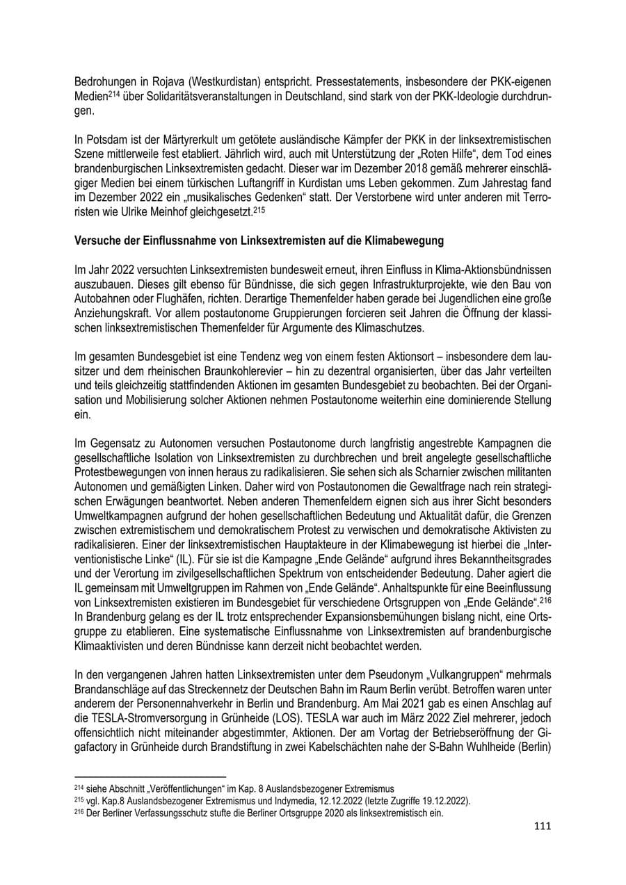 Seite 112 des Verfassungsschutzbericht 2022 Brandenburg