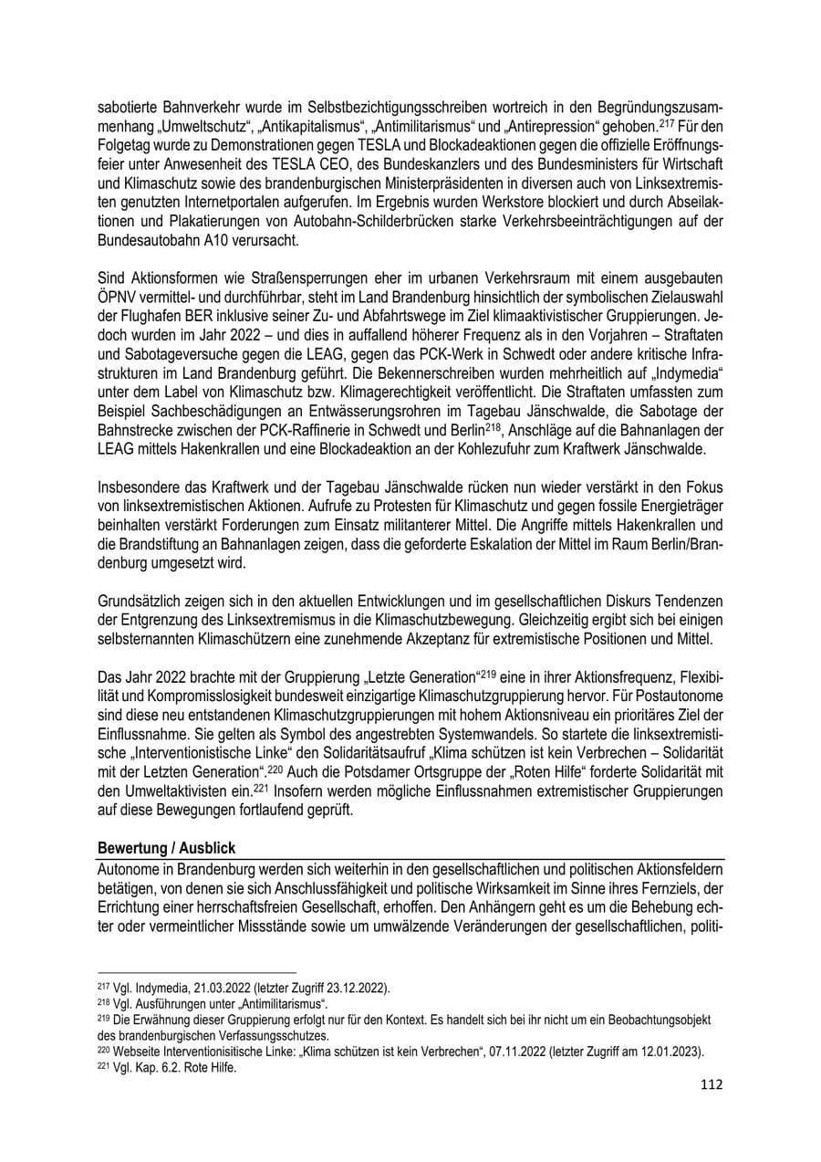 Seite 113 des Verfassungsschutzbericht 2022 Brandenburg