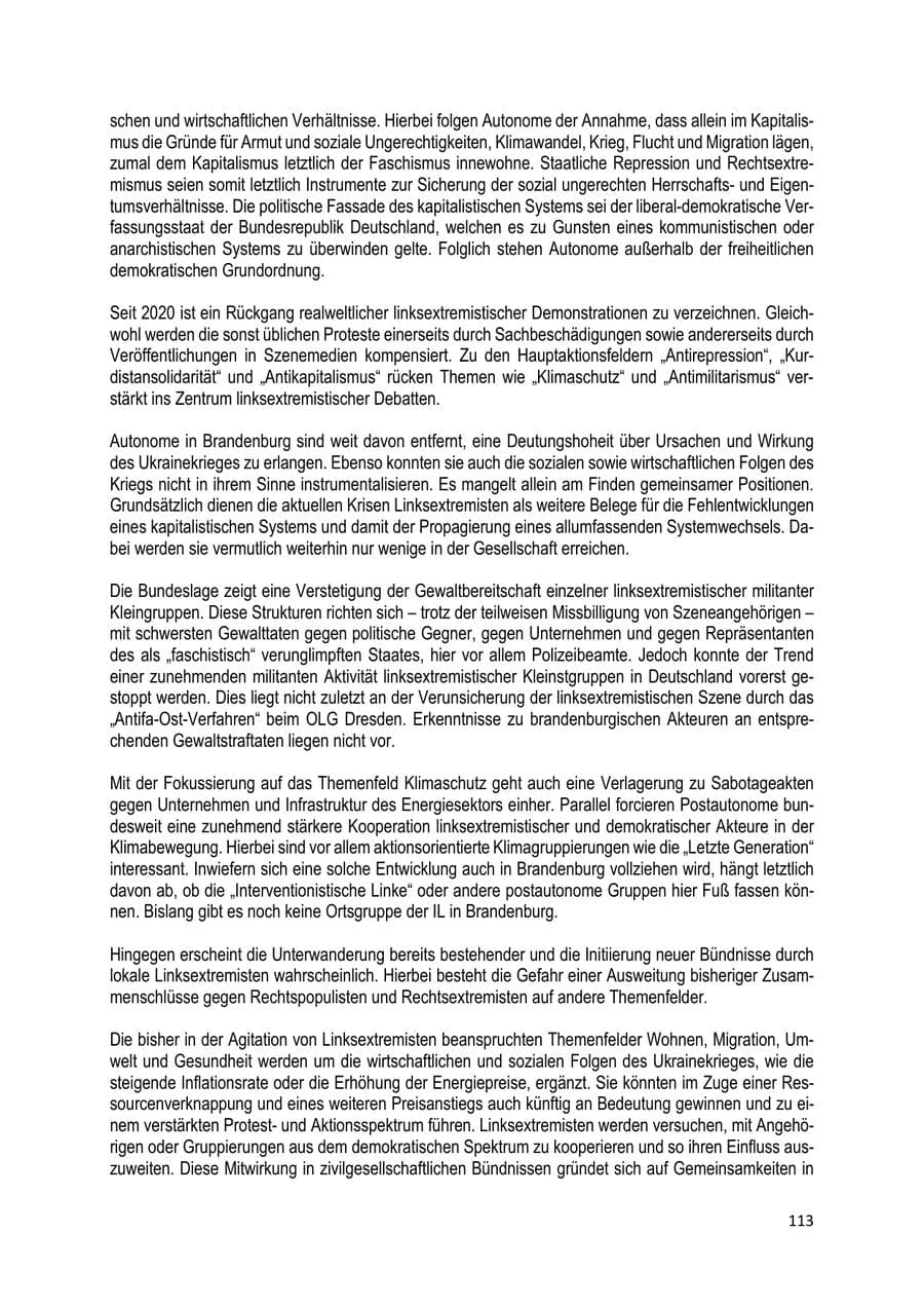Seite 114 des Verfassungsschutzbericht 2022 Brandenburg