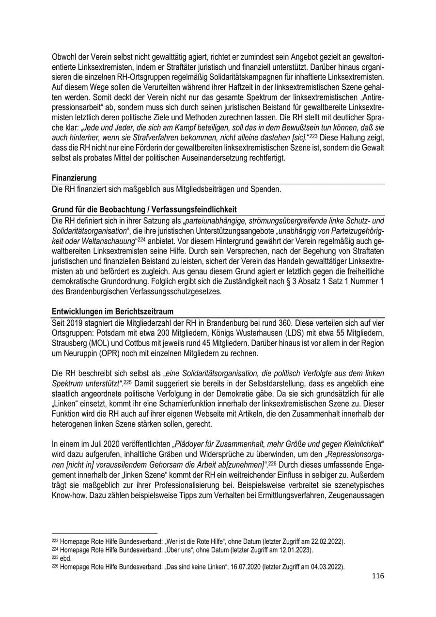 Seite 117 des Verfassungsschutzbericht 2022 Brandenburg