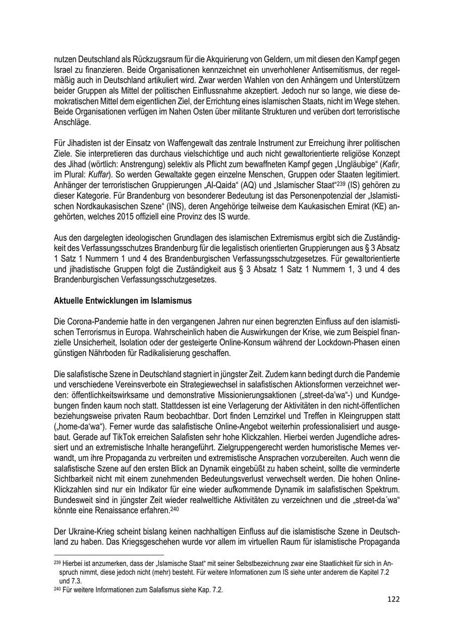Seite 123 des Verfassungsschutzbericht 2022 Brandenburg
