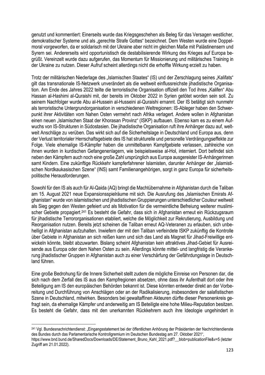 Seite 124 des Verfassungsschutzbericht 2022 Brandenburg