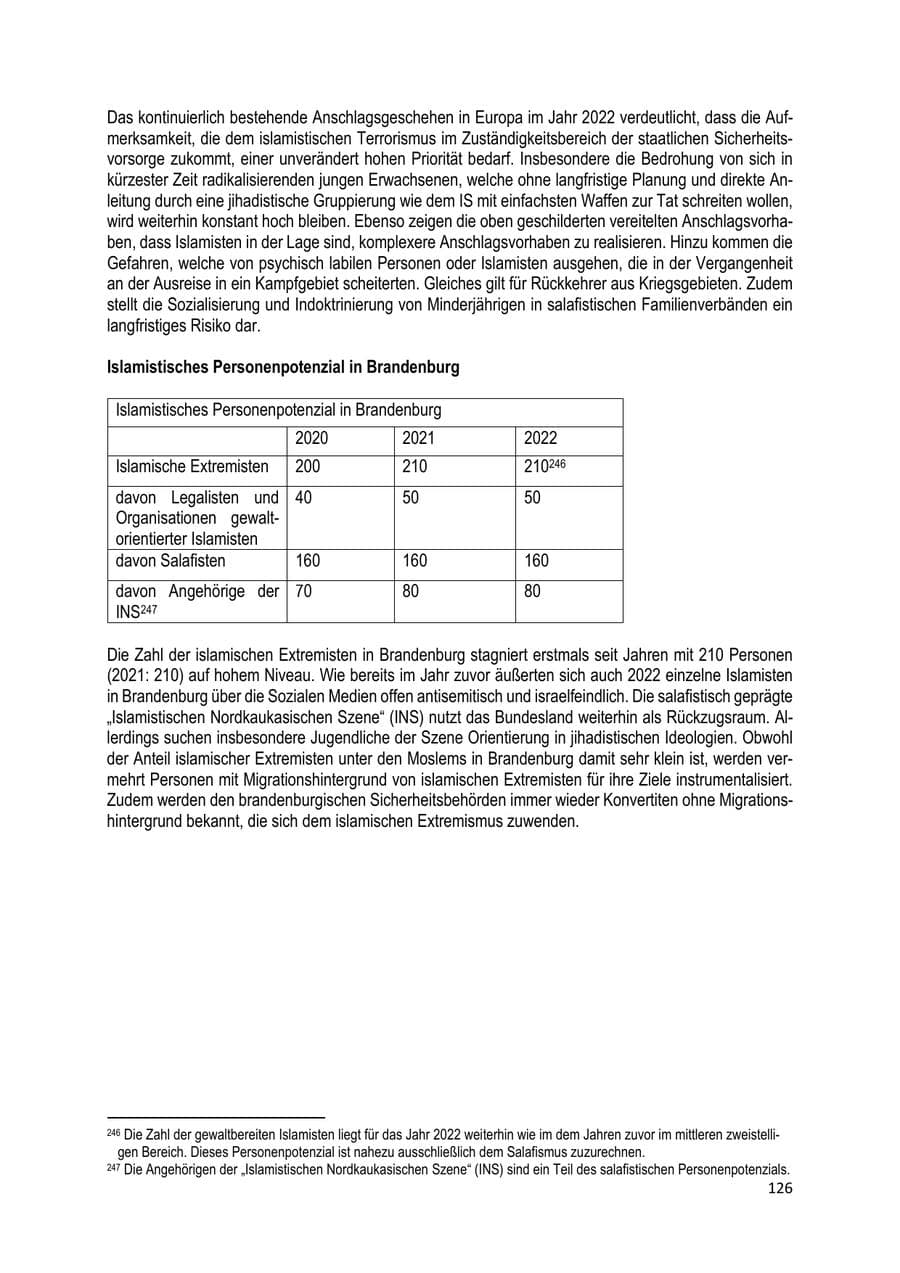 Seite 127 des Verfassungsschutzbericht 2022 Brandenburg