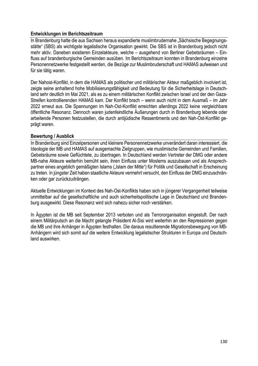 Seite 131 des Verfassungsschutzbericht 2022 Brandenburg