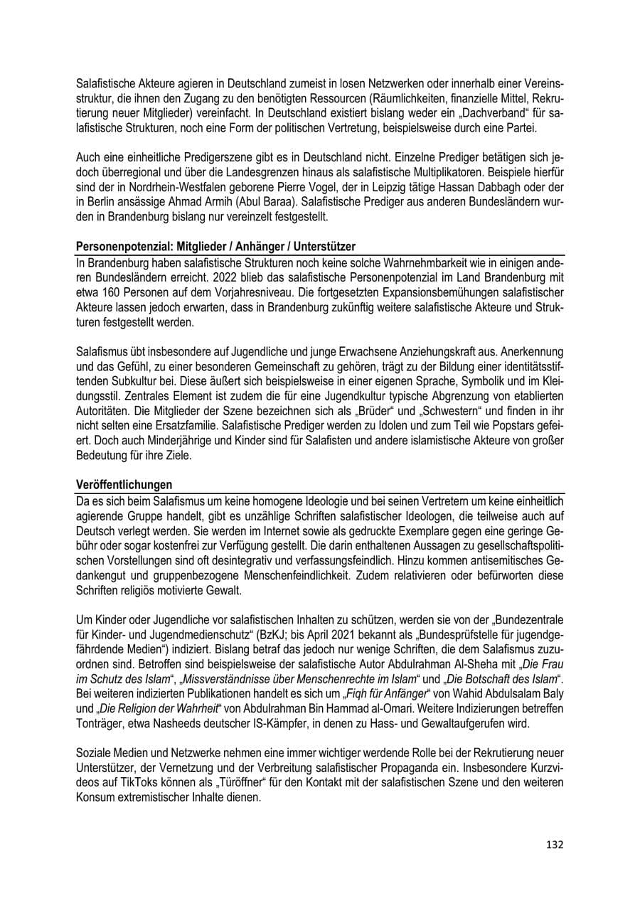 Seite 133 des Verfassungsschutzbericht 2022 Brandenburg