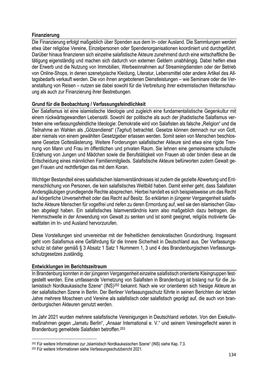 Seite 135 des Verfassungsschutzbericht 2022 Brandenburg