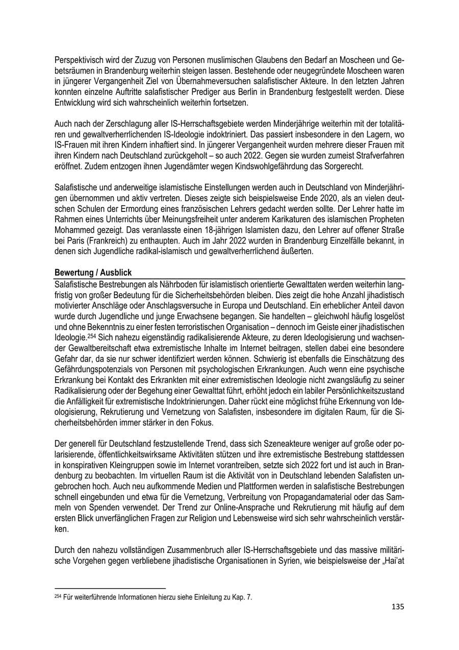 Seite 136 des Verfassungsschutzbericht 2022 Brandenburg