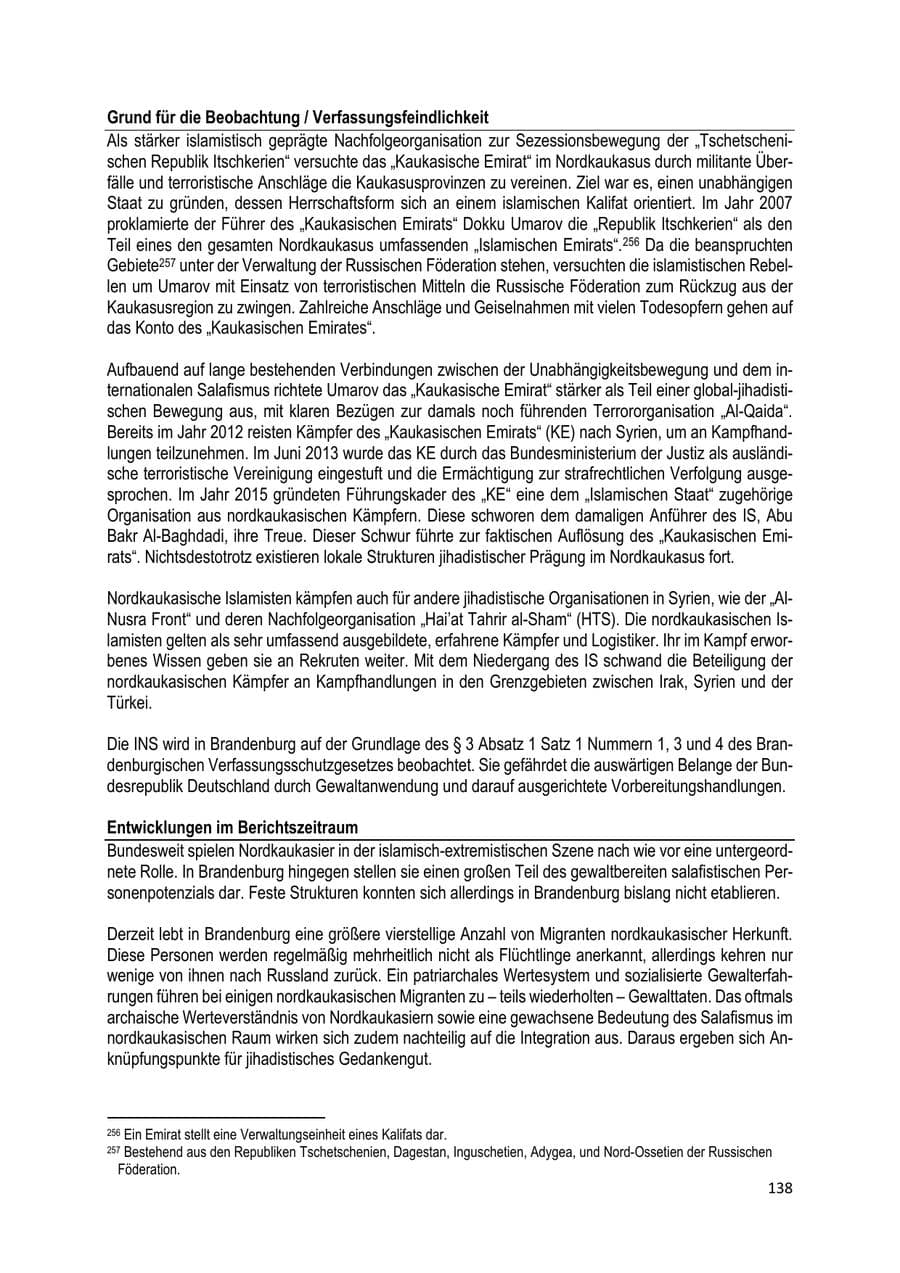 Seite 139 des Verfassungsschutzbericht 2022 Brandenburg