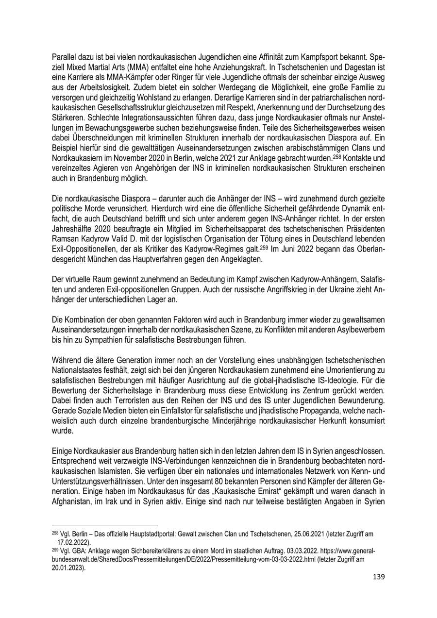 Seite 140 des Verfassungsschutzbericht 2022 Brandenburg