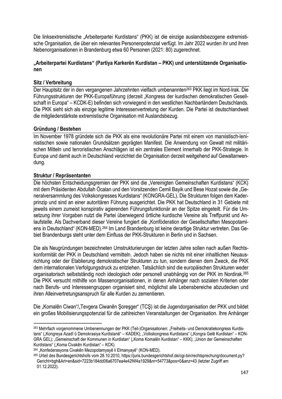 Seite 148 des Verfassungsschutzbericht 2022 Brandenburg