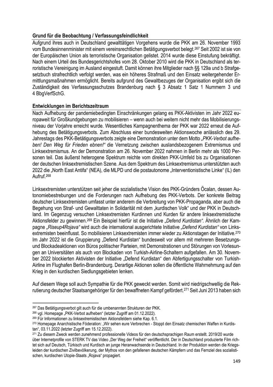 Seite 150 des Verfassungsschutzbericht 2022 Brandenburg