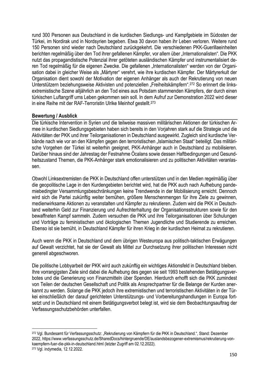 Seite 151 des Verfassungsschutzbericht 2022 Brandenburg