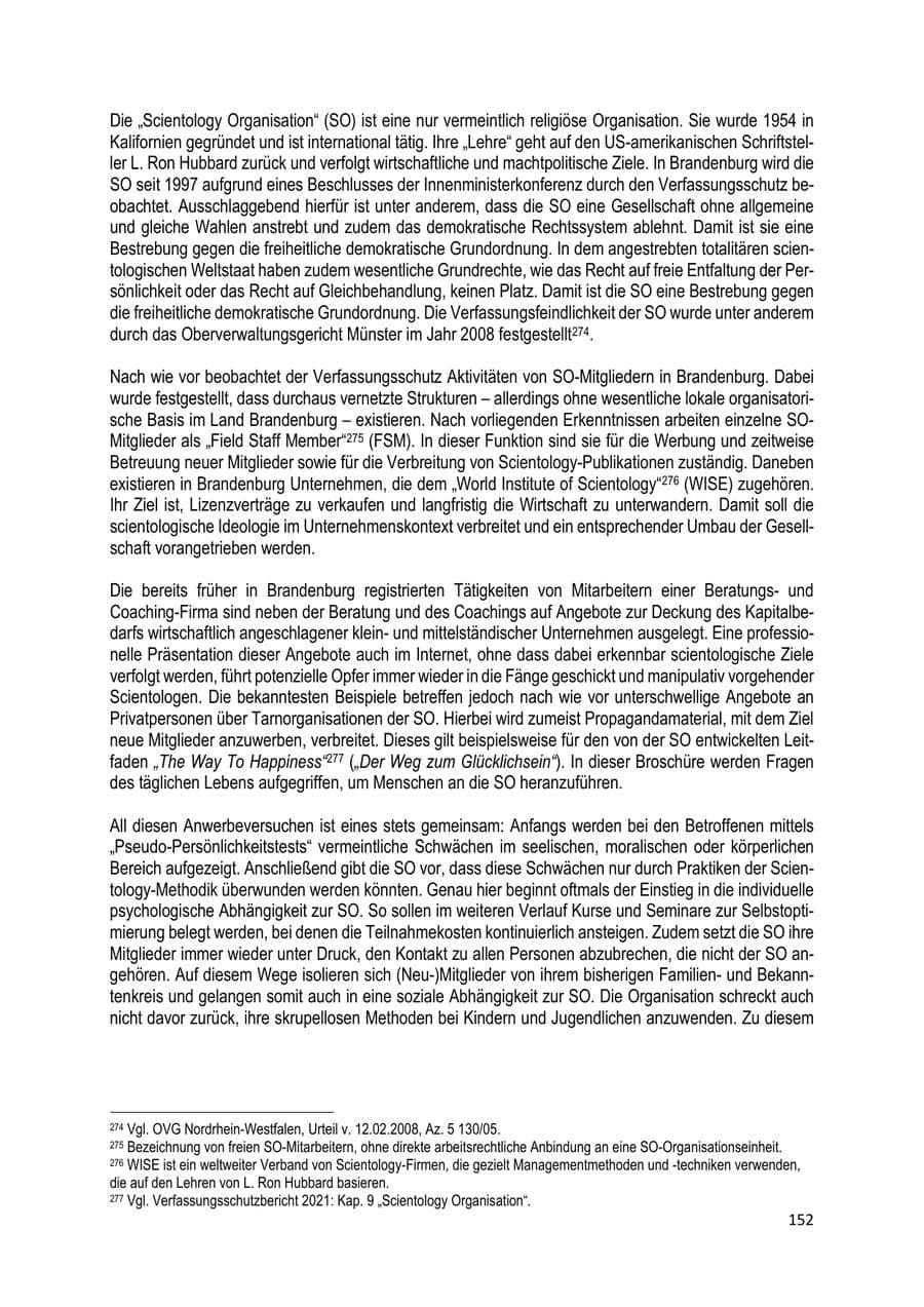 Seite 153 des Verfassungsschutzbericht 2022 Brandenburg
