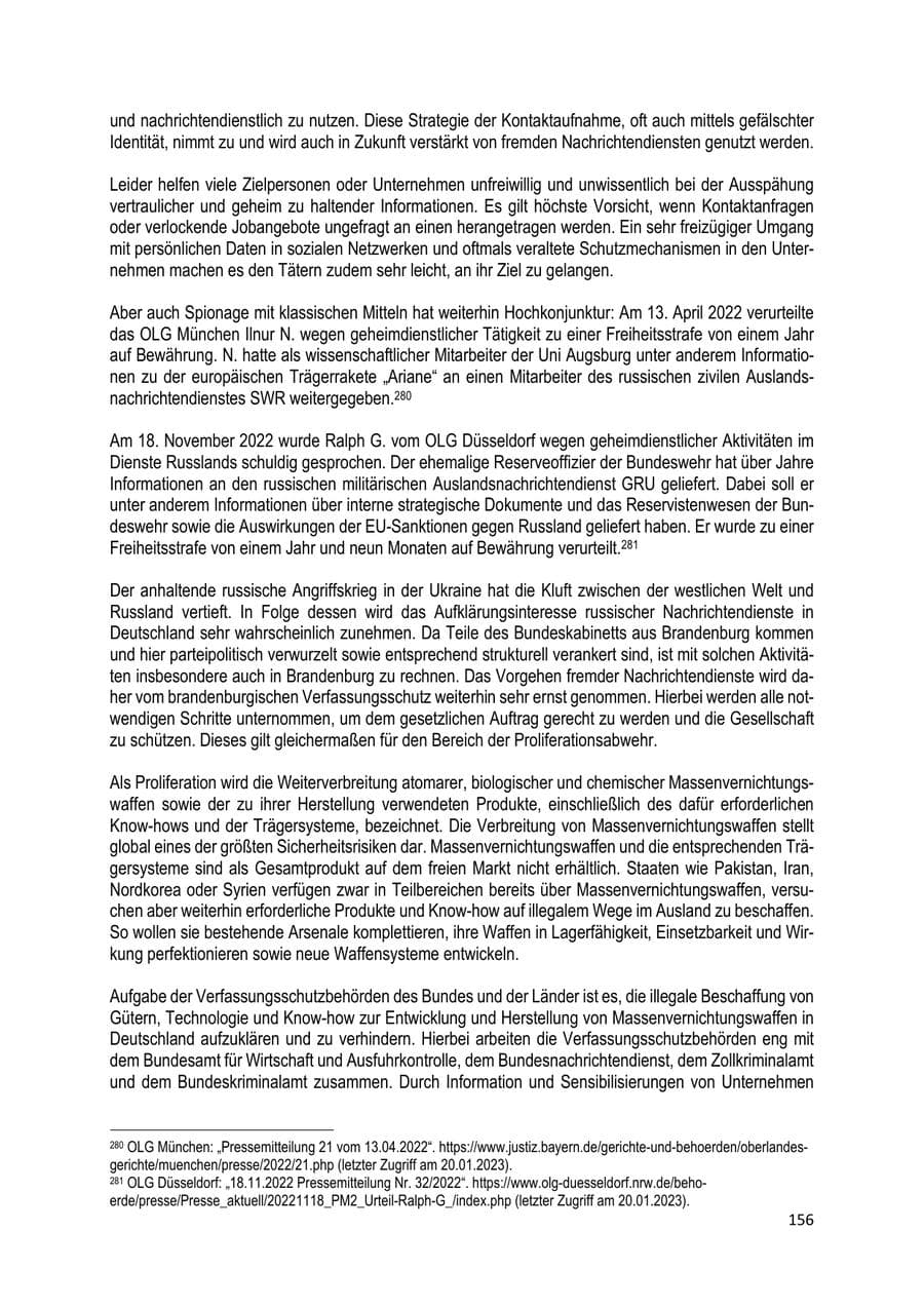 Seite 157 des Verfassungsschutzbericht 2022 Brandenburg