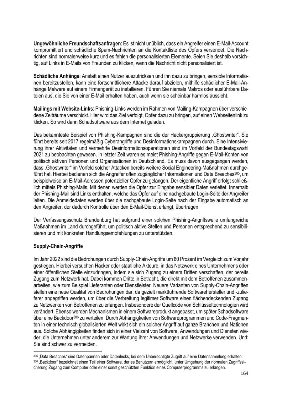 Seite 165 des Verfassungsschutzbericht 2022 Brandenburg