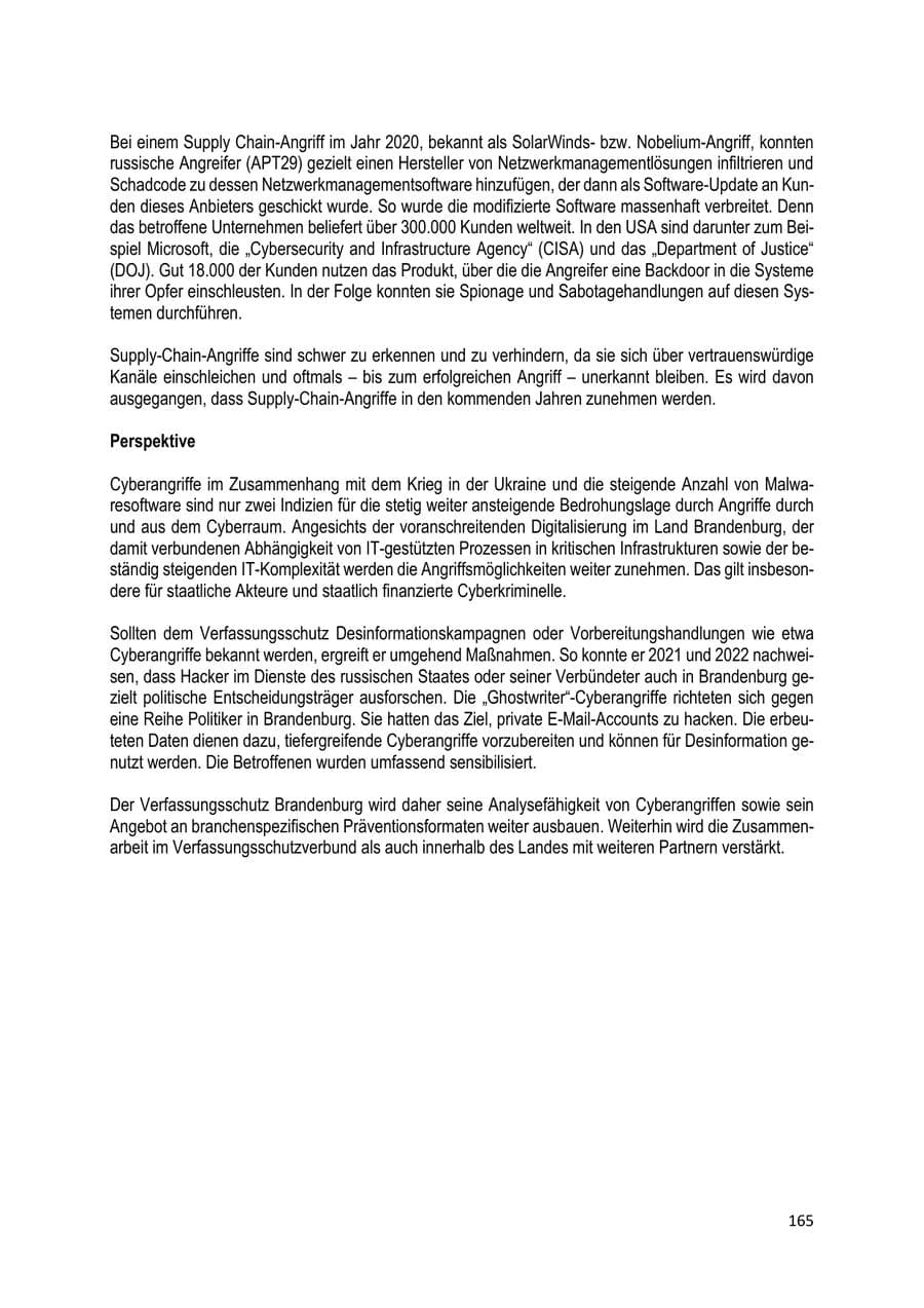 Seite 166 des Verfassungsschutzbericht 2022 Brandenburg