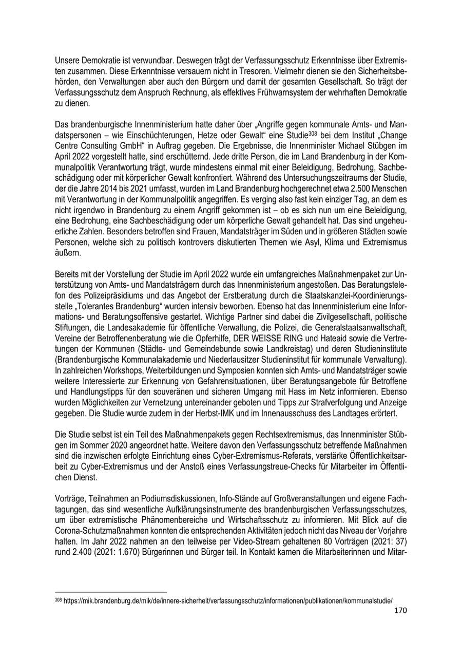 Seite 171 des Verfassungsschutzbericht 2022 Brandenburg