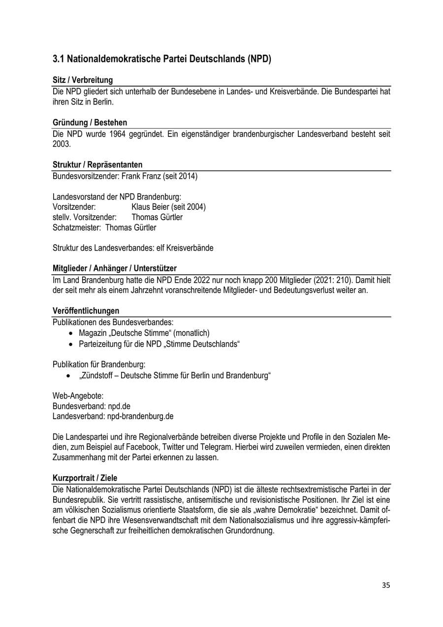 Seite 36 des Verfassungsschutzbericht 2022 Brandenburg