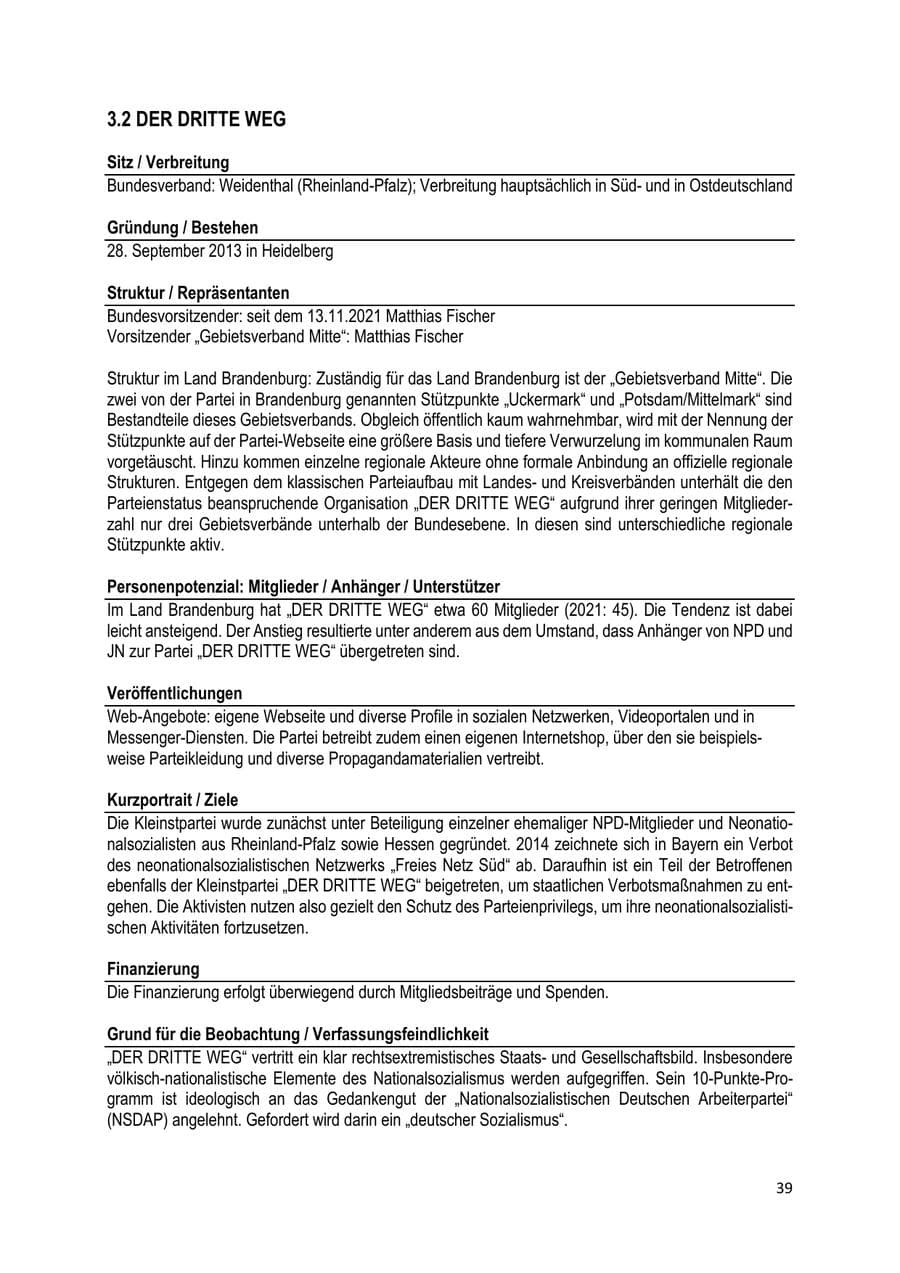 Seite 40 des Verfassungsschutzbericht 2022 Brandenburg