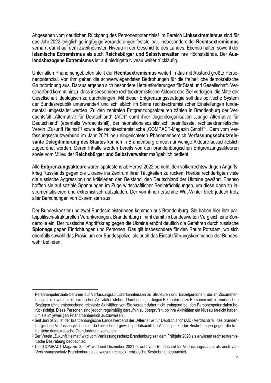 Seite 5 des Verfassungsschutzbericht 2022 Brandenburg