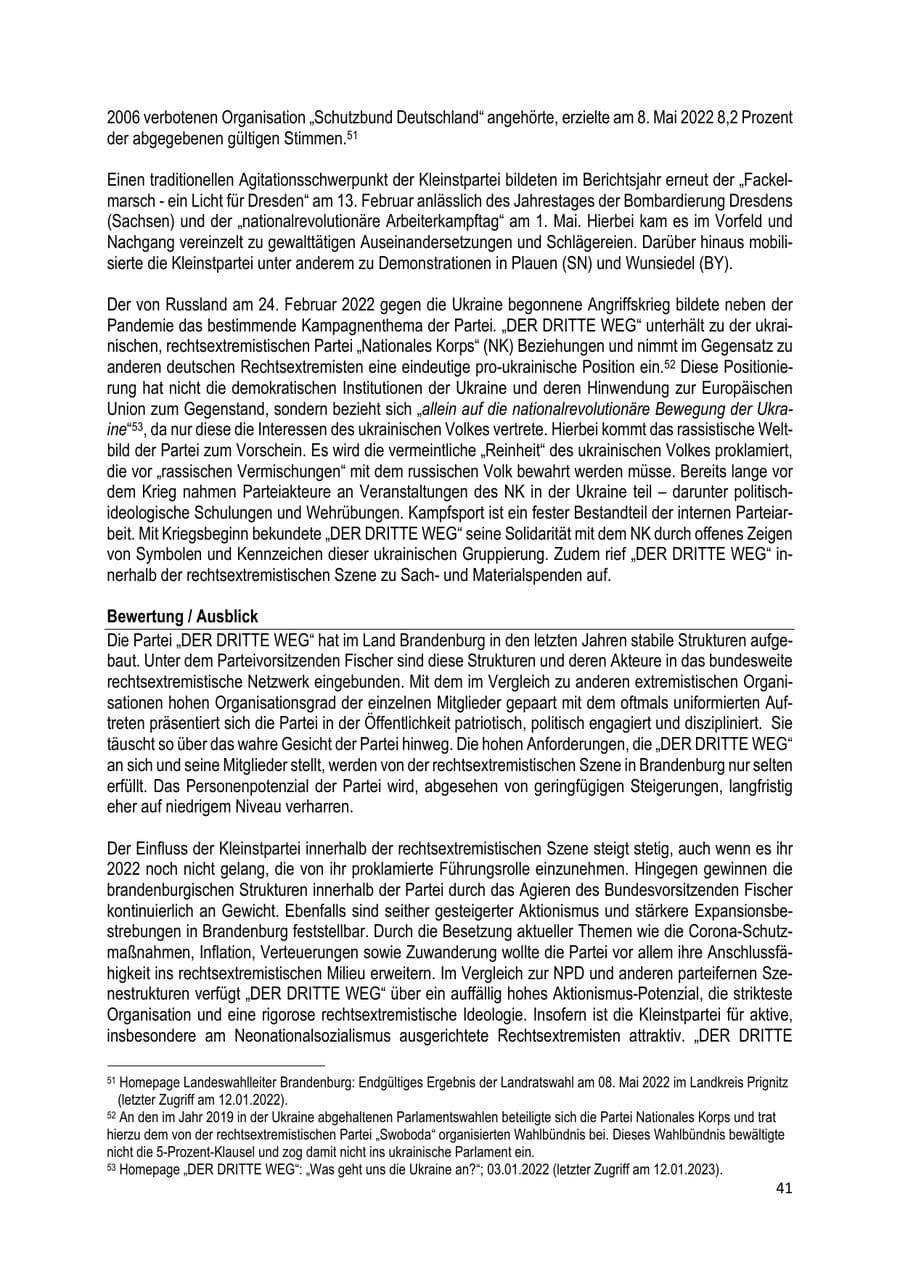 Seite 42 des Verfassungsschutzbericht 2022 Brandenburg