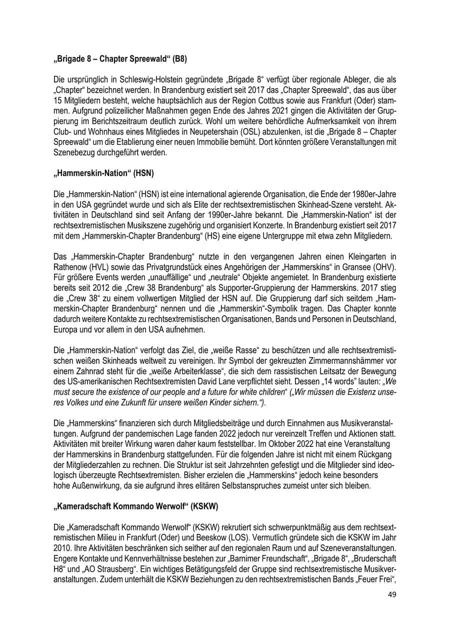 Seite 50 des Verfassungsschutzbericht 2022 Brandenburg