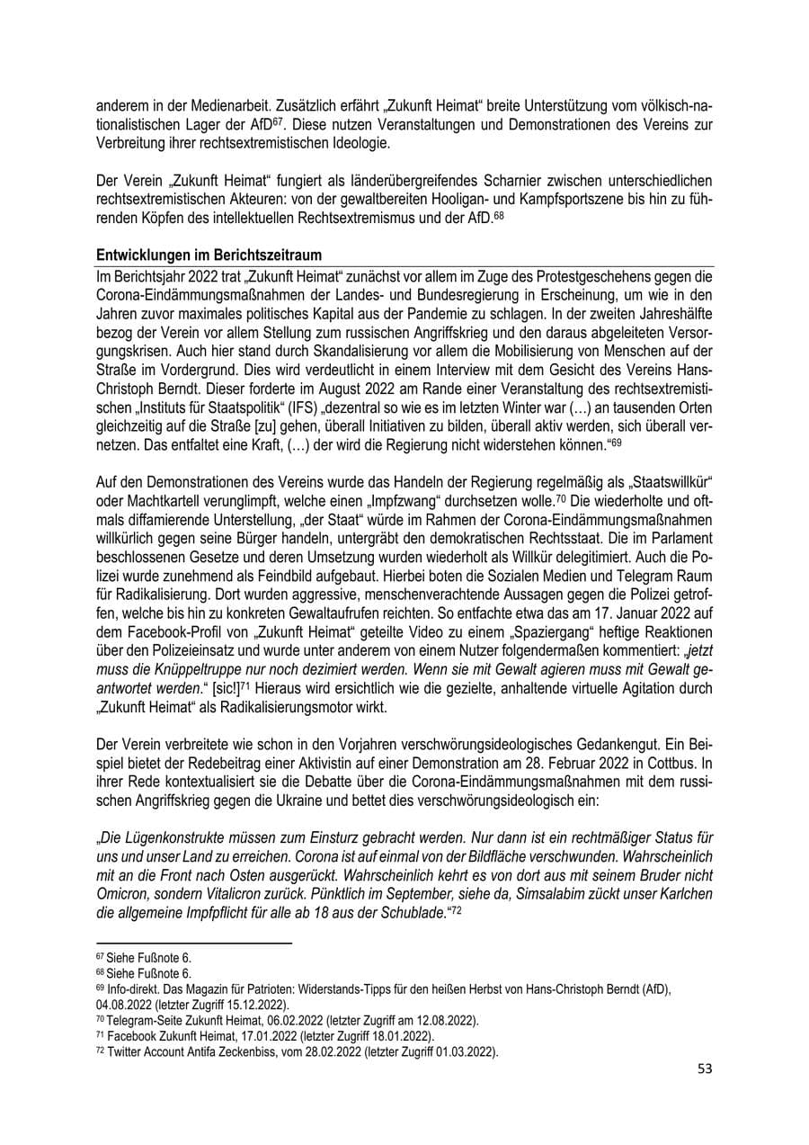 Seite 54 des Verfassungsschutzbericht 2022 Brandenburg