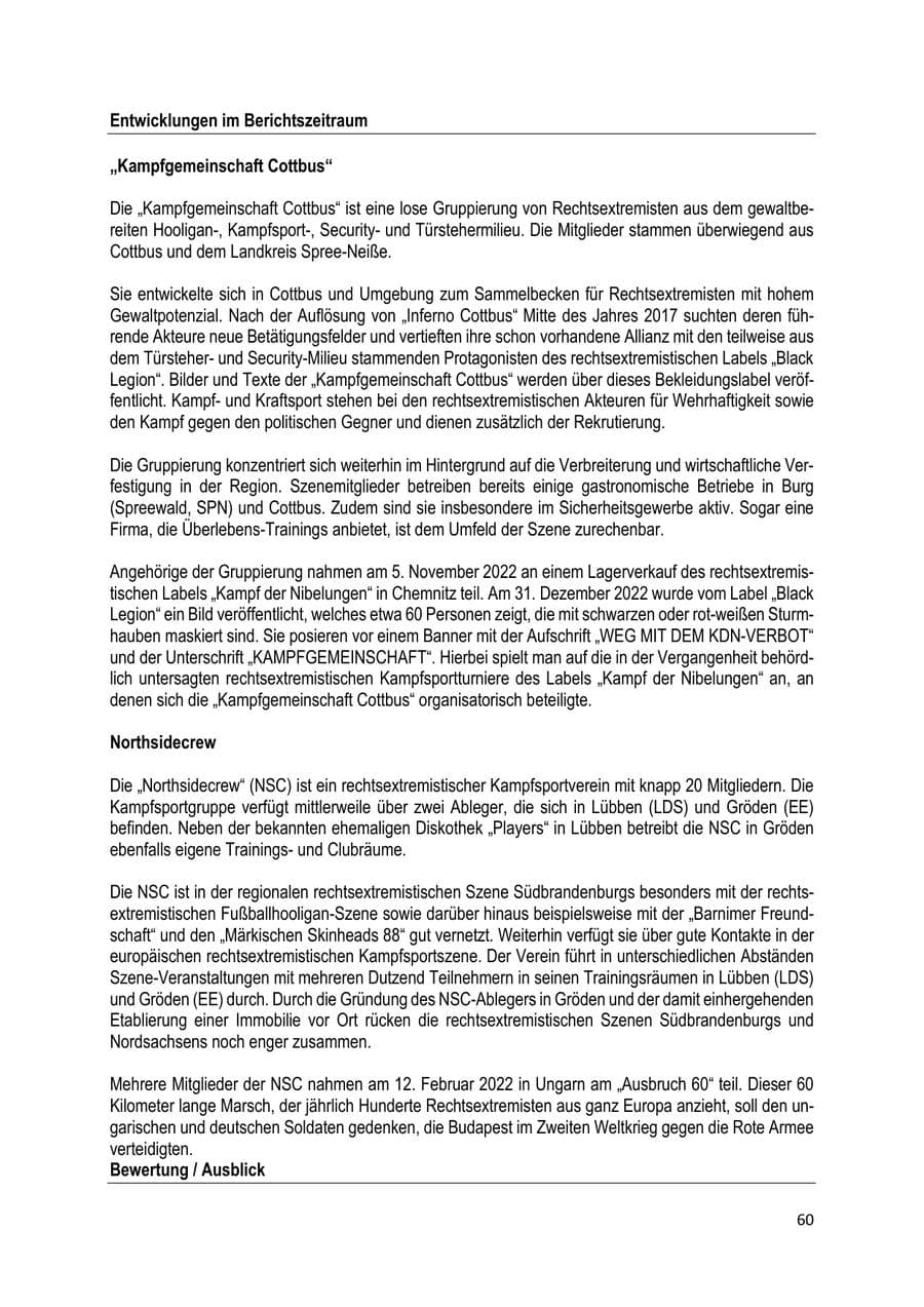Seite 61 des Verfassungsschutzbericht 2022 Brandenburg