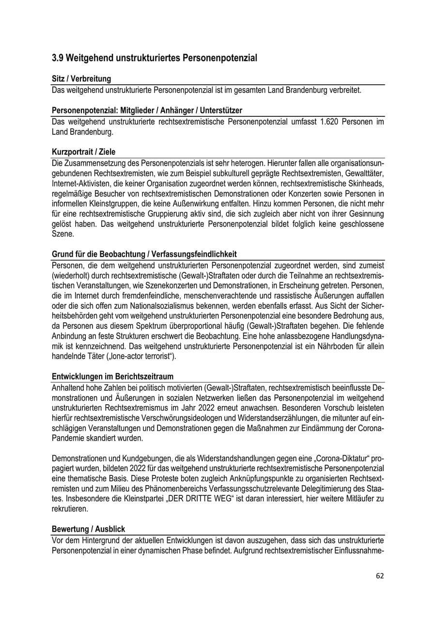 Seite 63 des Verfassungsschutzbericht 2022 Brandenburg
