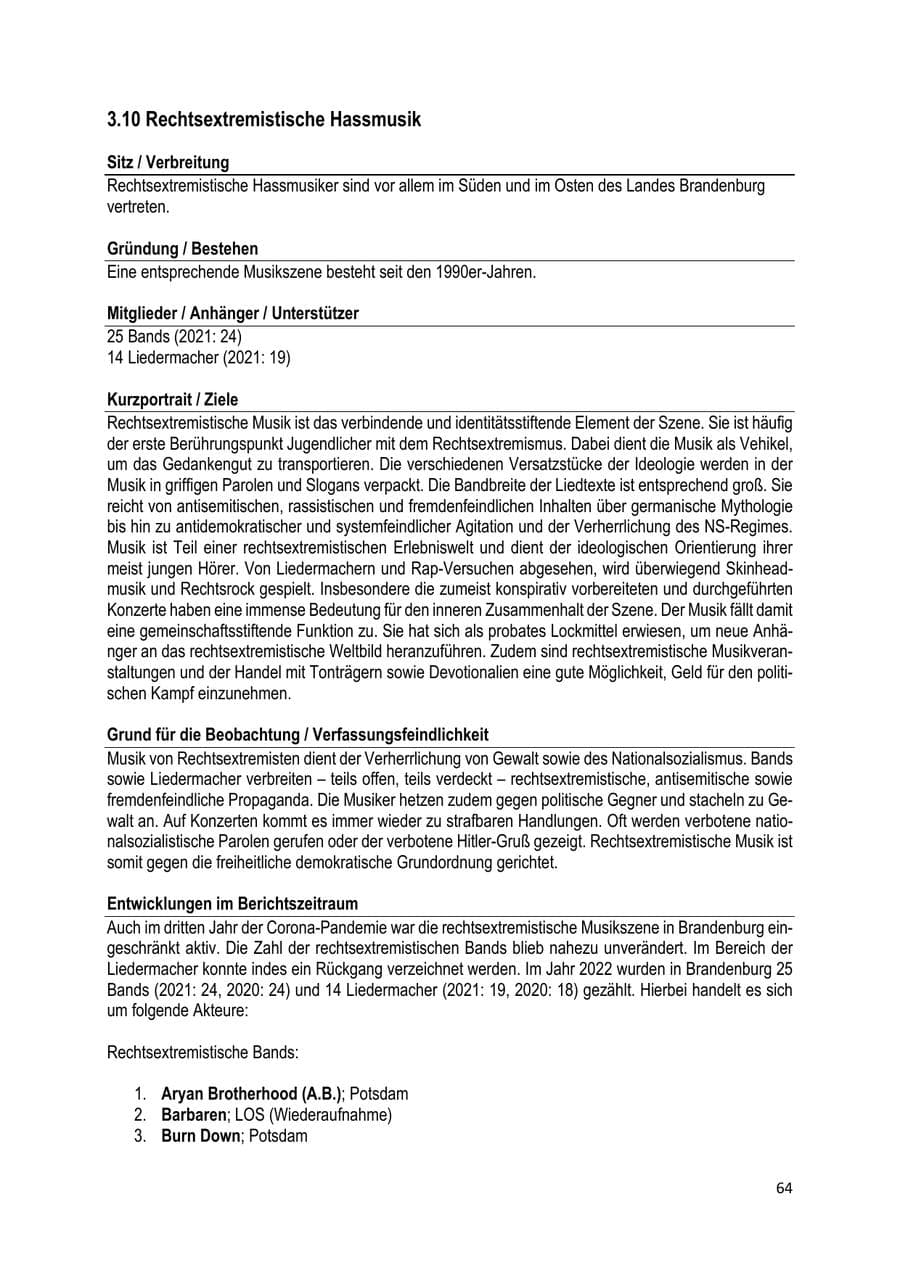 Seite 65 des Verfassungsschutzbericht 2022 Brandenburg