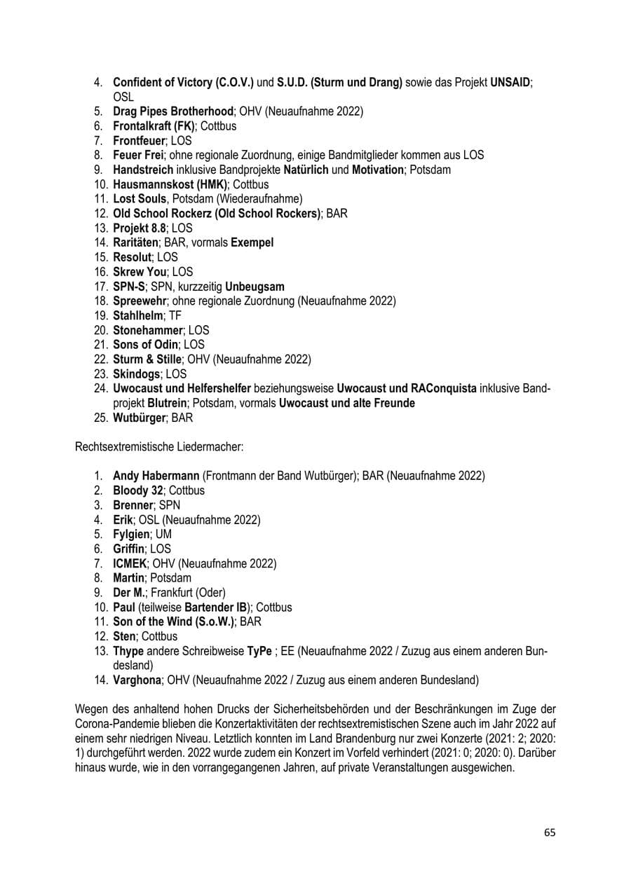 Seite 66 des Verfassungsschutzbericht 2022 Brandenburg