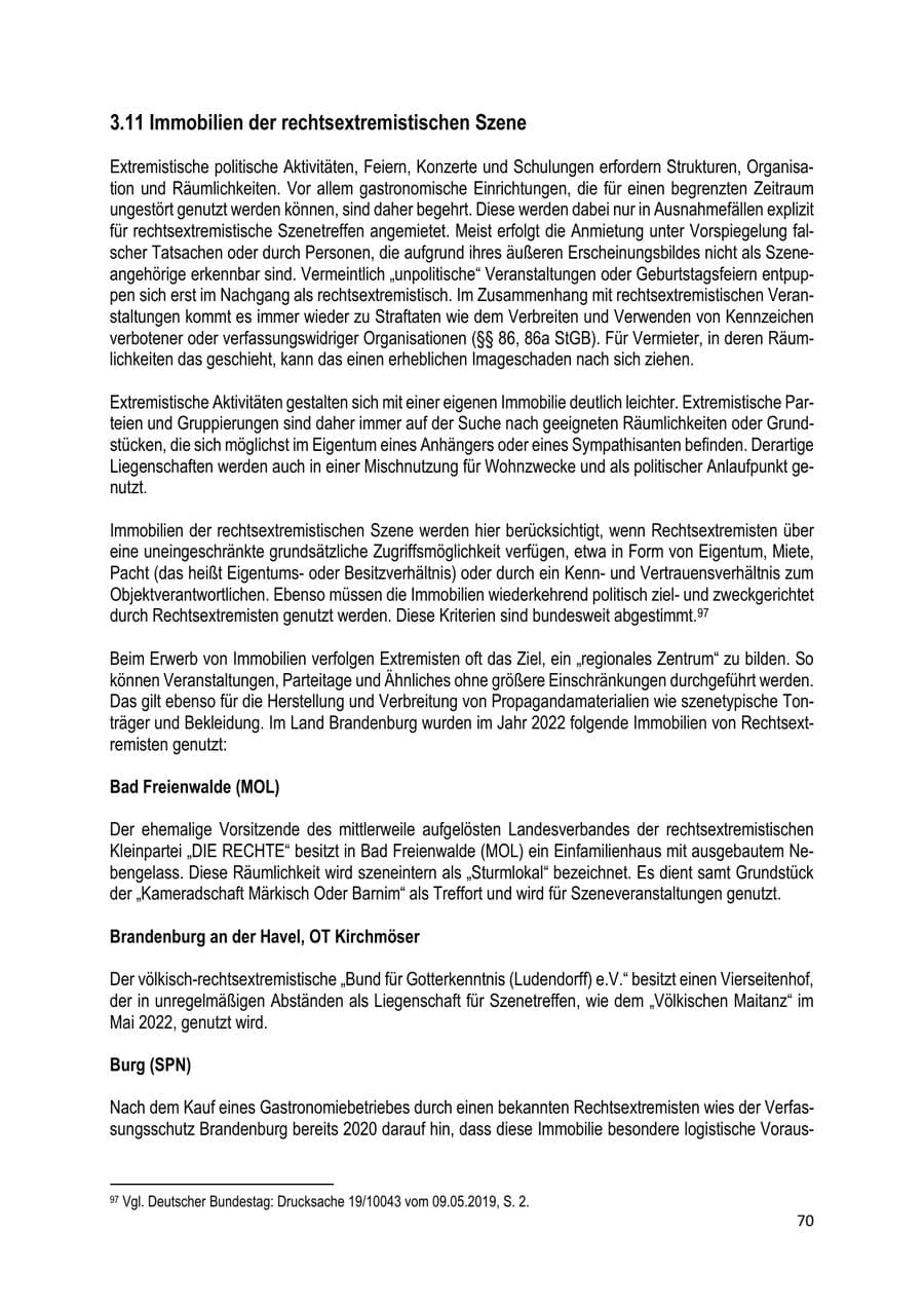 Seite 71 des Verfassungsschutzbericht 2022 Brandenburg