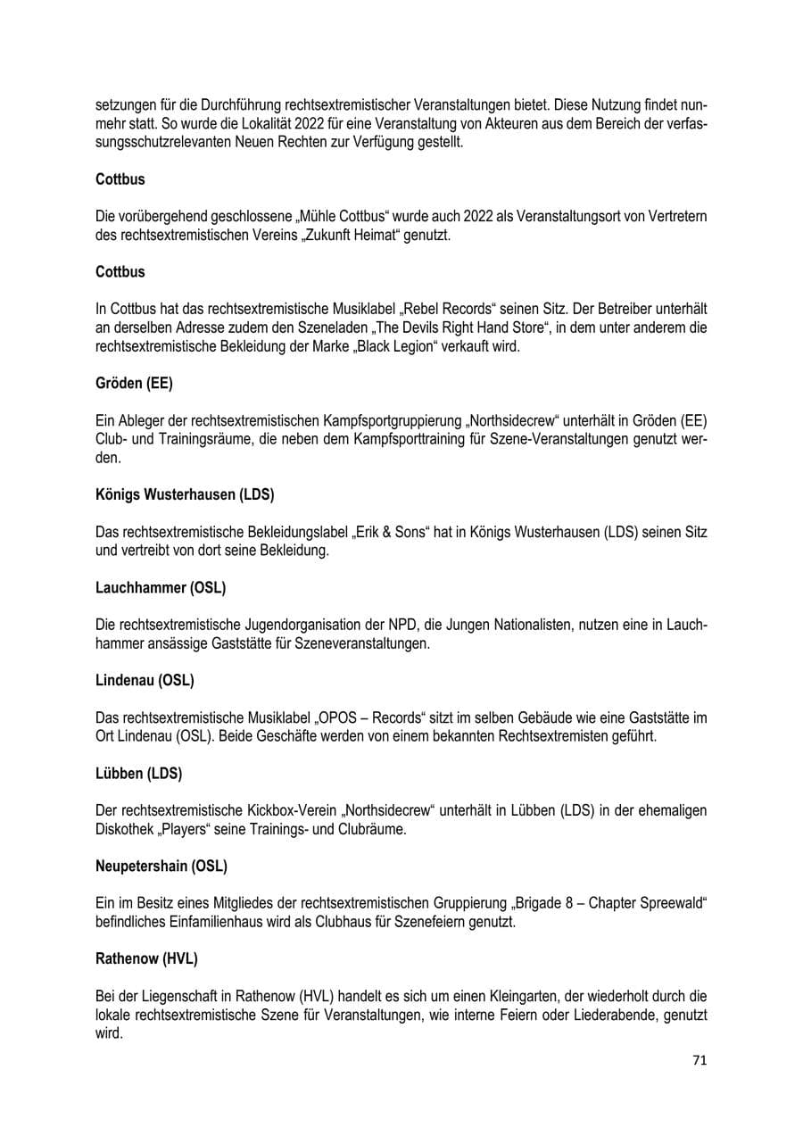Seite 72 des Verfassungsschutzbericht 2022 Brandenburg
