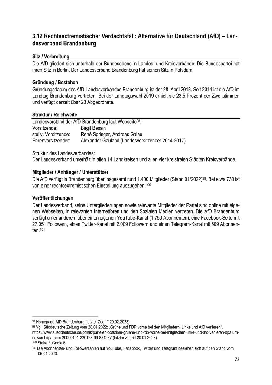 Seite 74 des Verfassungsschutzbericht 2022 Brandenburg