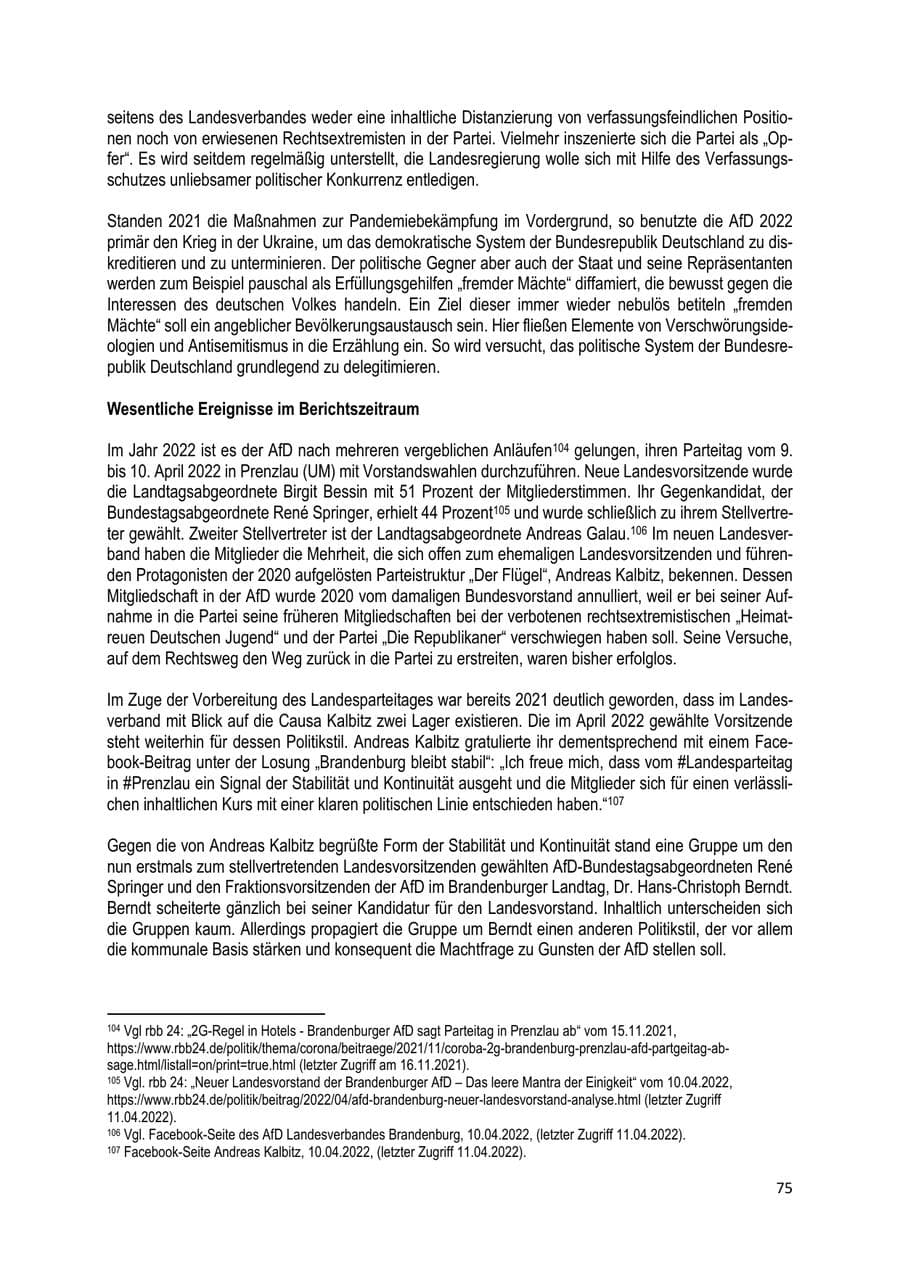 Seite 76 des Verfassungsschutzbericht 2022 Brandenburg