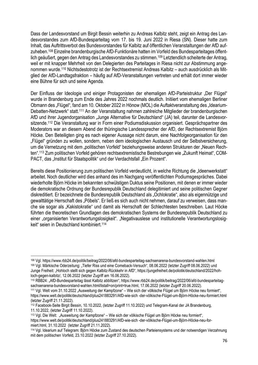 Seite 77 des Verfassungsschutzbericht 2022 Brandenburg