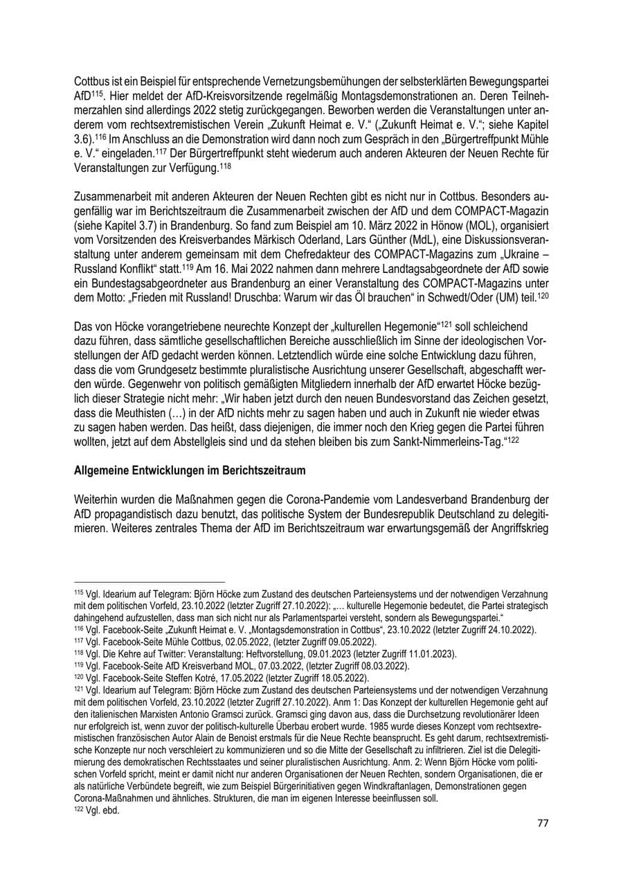 Seite 78 des Verfassungsschutzbericht 2022 Brandenburg