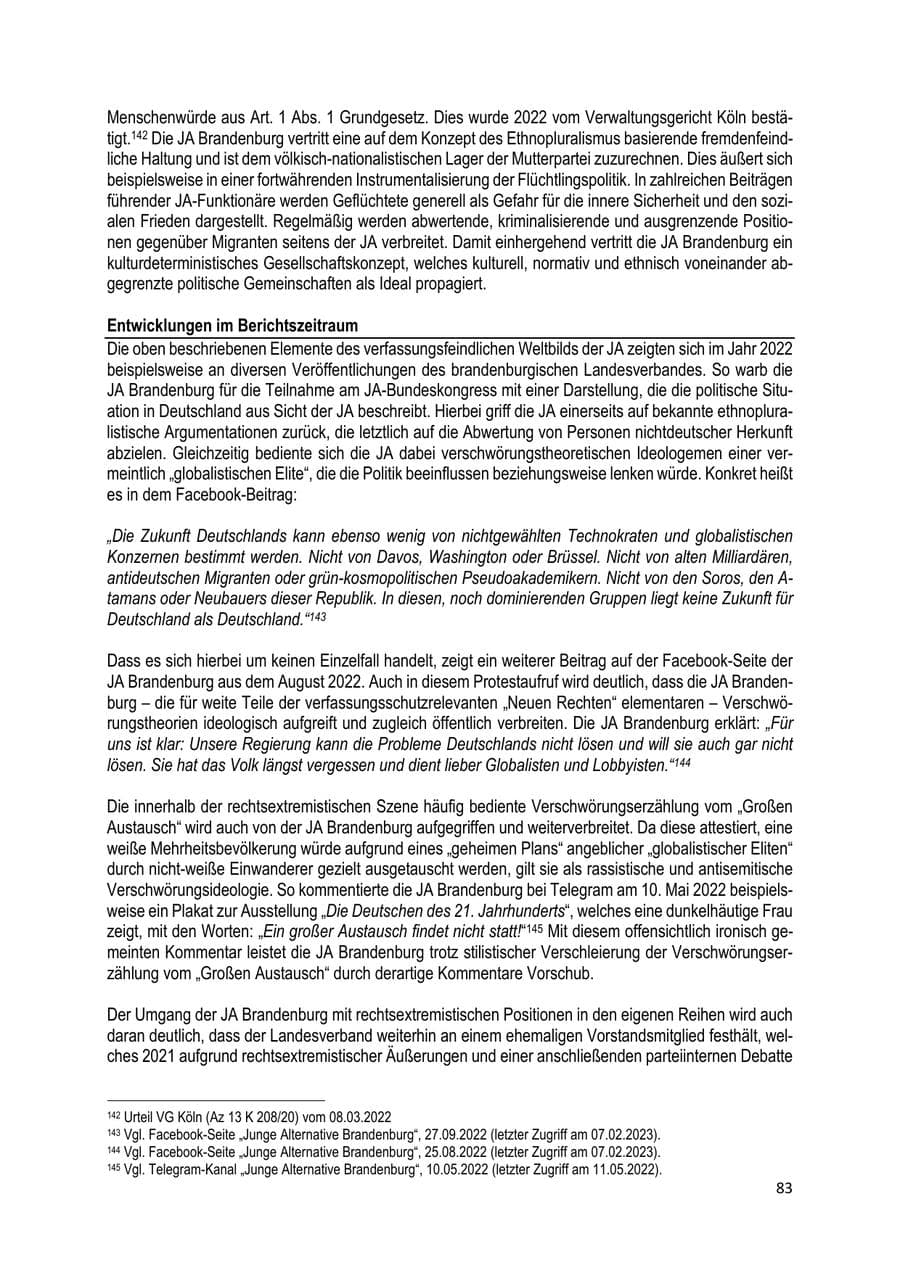 Seite 84 des Verfassungsschutzbericht 2022 Brandenburg