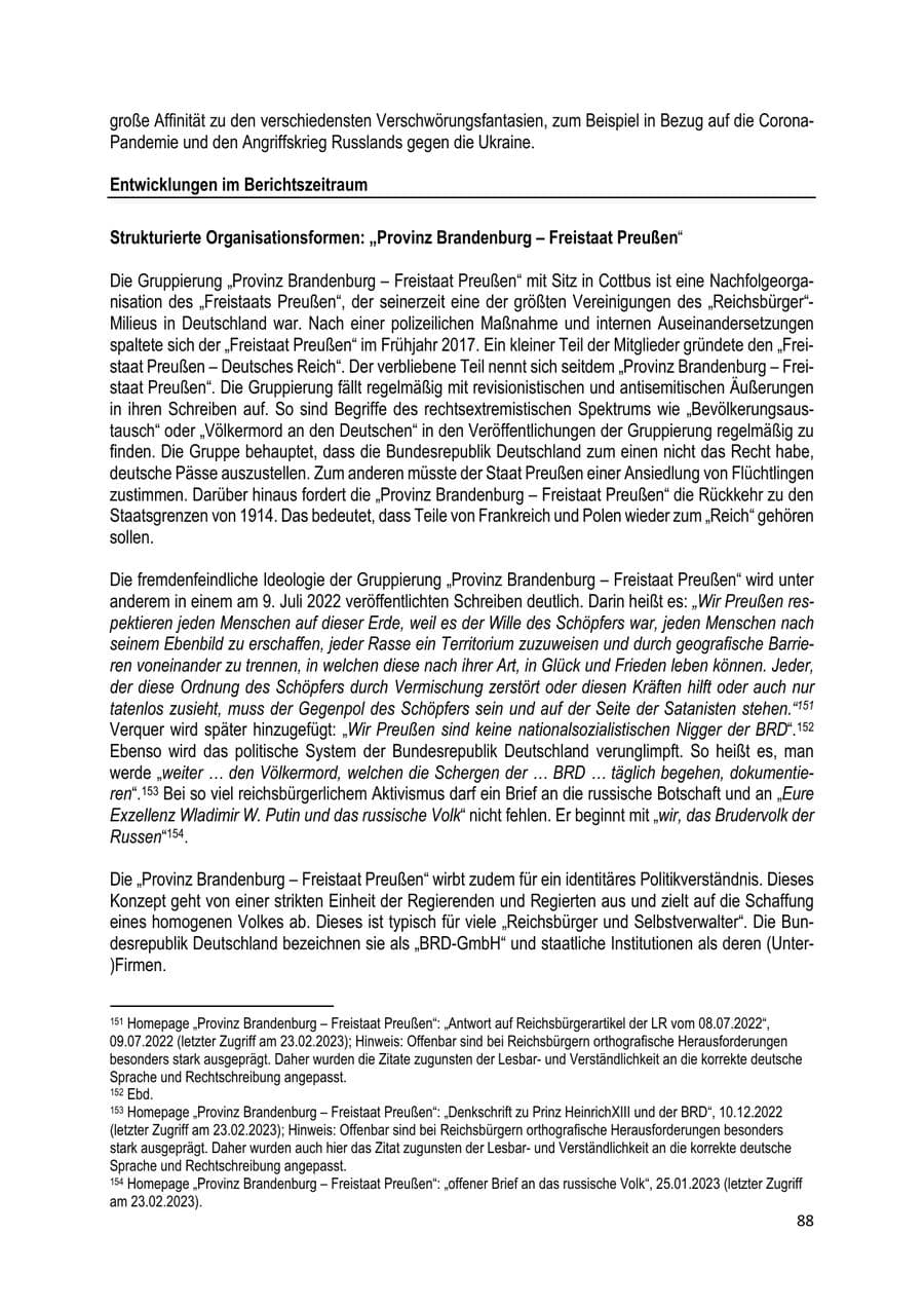 Seite 89 des Verfassungsschutzbericht 2022 Brandenburg