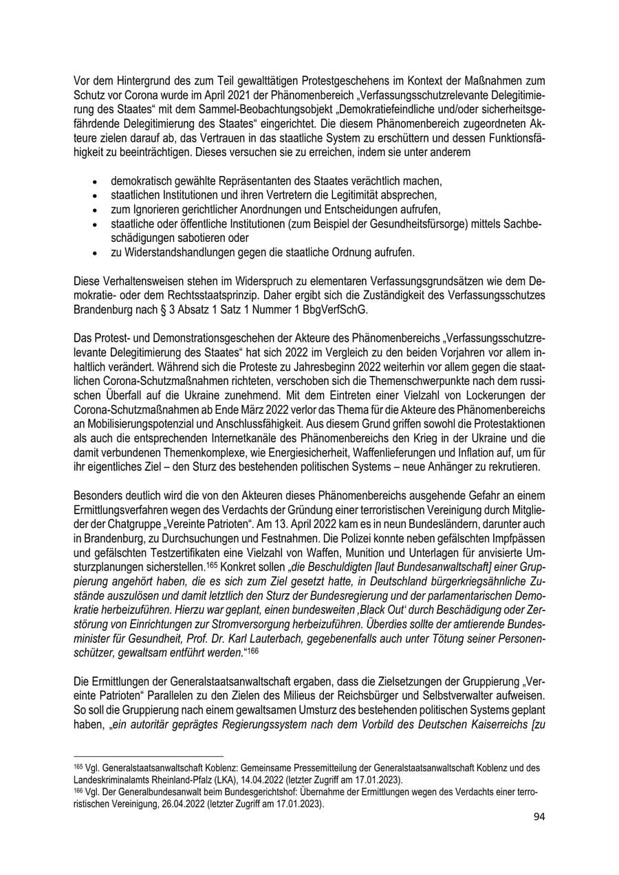 Seite 95 des Verfassungsschutzbericht 2022 Brandenburg
