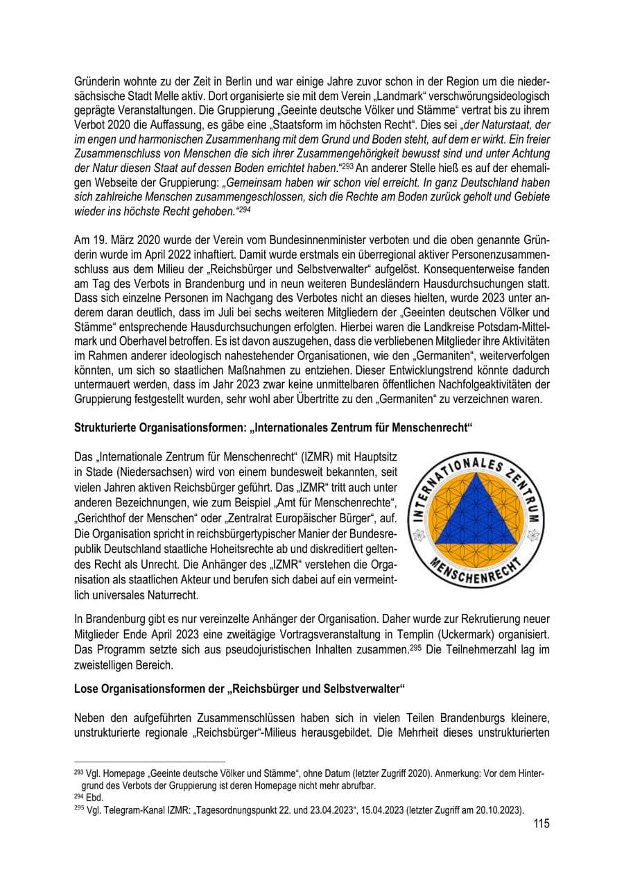 Seite 115 des Verfassungsschutzbericht 2023 Brandenburg
