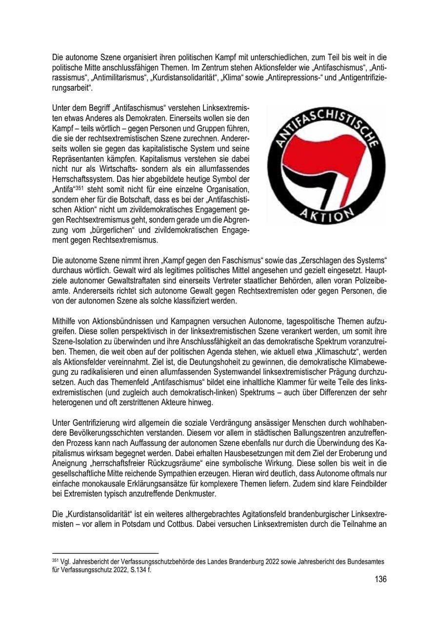 Seite 136 des Verfassungsschutzbericht 2023 Brandenburg