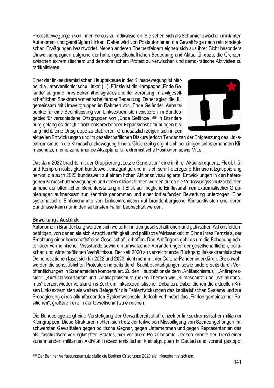 Seite 141 des Verfassungsschutzbericht 2023 Brandenburg