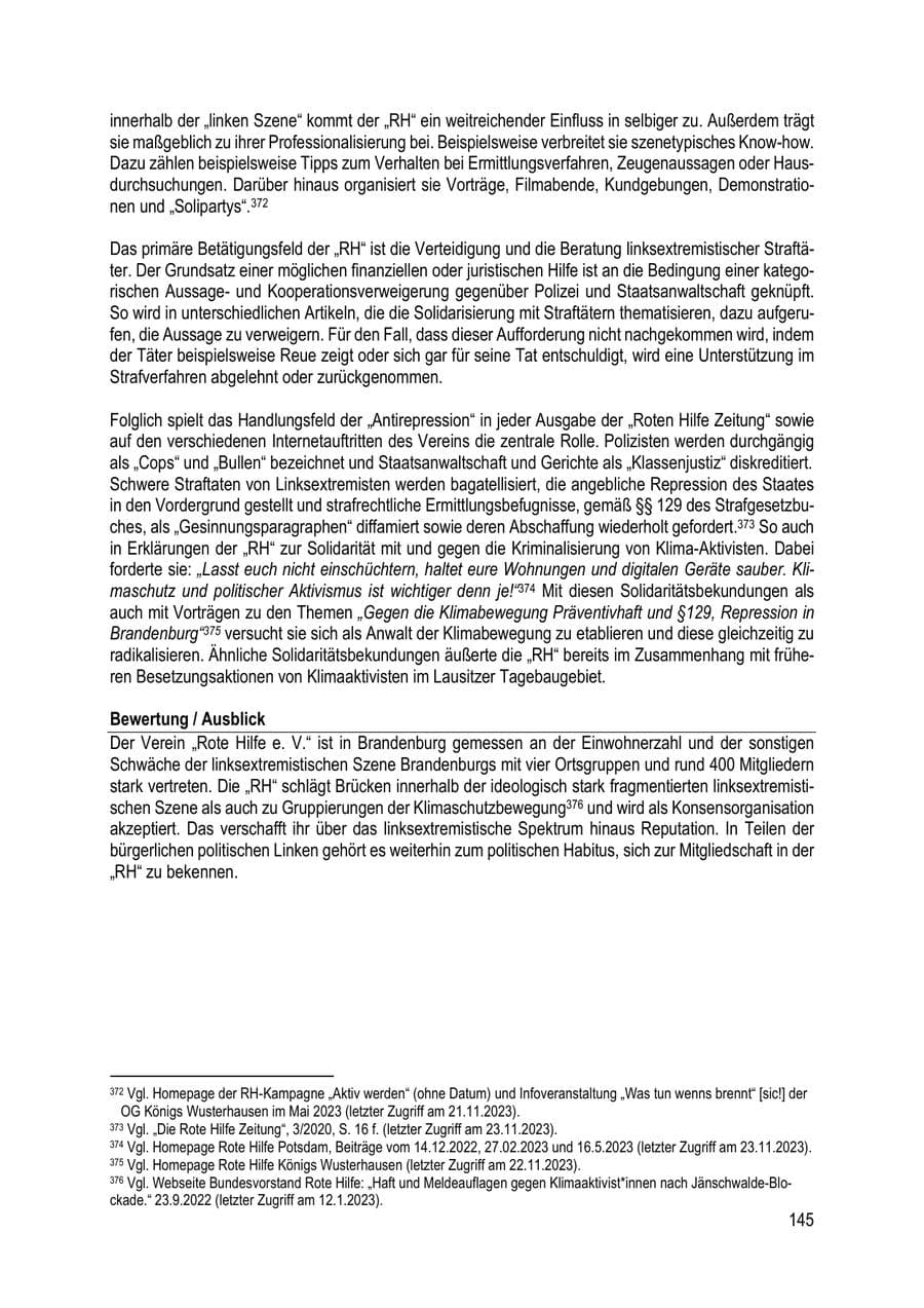 Seite 145 des Verfassungsschutzbericht 2023 Brandenburg