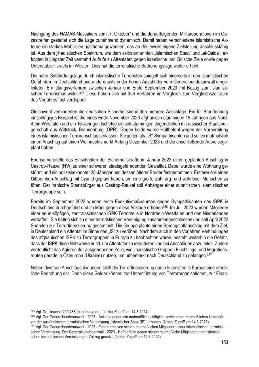 Seite 153 des Verfassungsschutzbericht 2023 Brandenburg