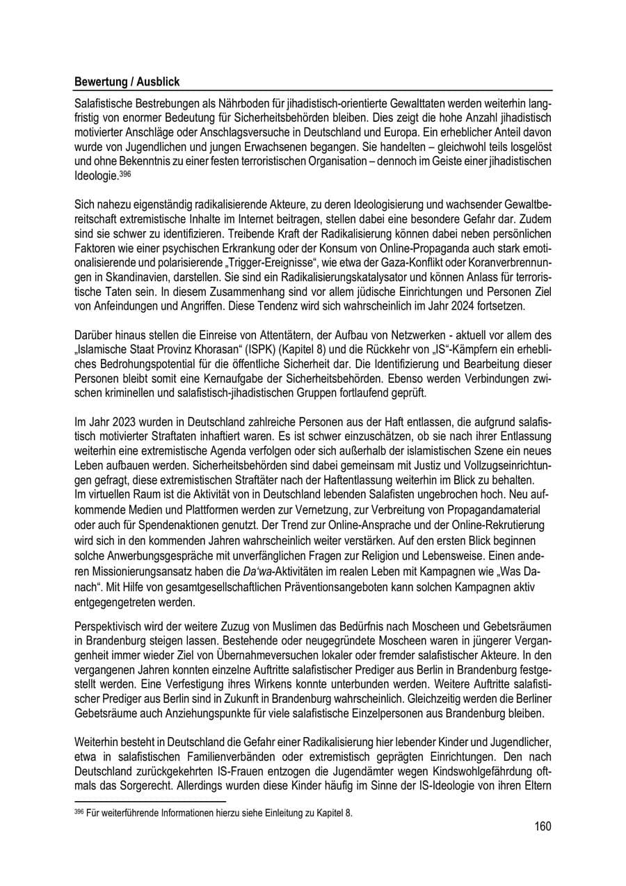 Seite 160 des Verfassungsschutzbericht 2023 Brandenburg